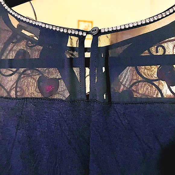 NWOT WORTHINGTON PETITE LARGE RHINESTONE NECKLINE, SHEER SHOULDERS/SLEEVES, - Picture 6 of 13